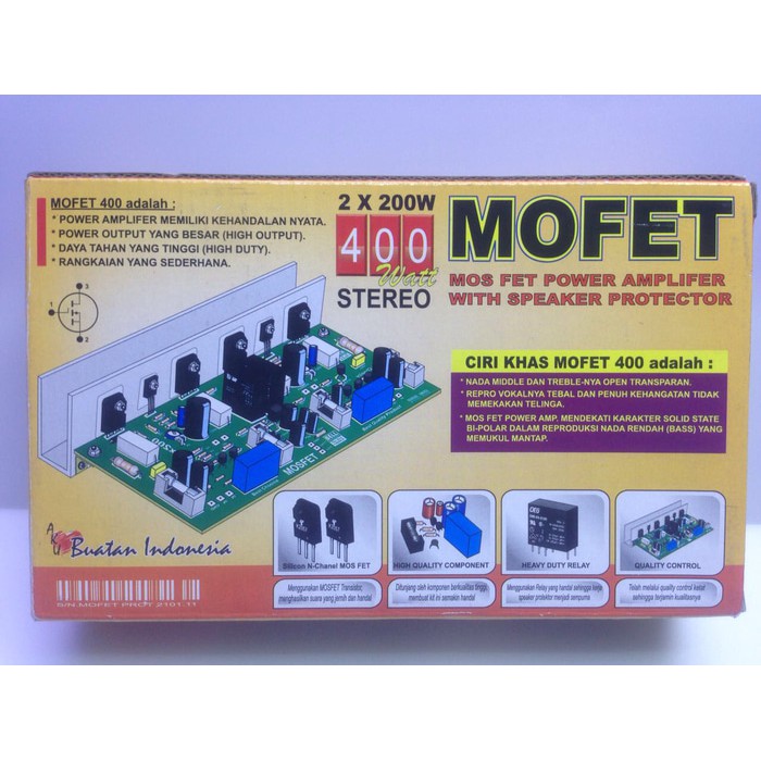 KIT POWER MOFET 400W STEREO TRANSISTOR FINAL ASLI 2X200 WATT 400 W PLUS PROTEKTOR BELL BGR ORIGINAL