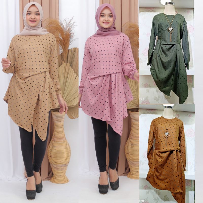 Atasan Tangan Panjang Wanita Polkadot Shakila Import SEleting Belakang