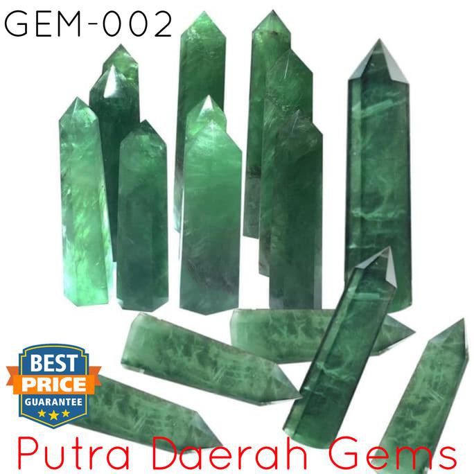 promo harga murah  GEM-002 Batu Natural Crystal Green Flourite Wand Chakra Reiki Energy Terbaru