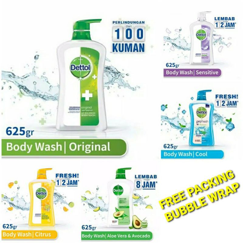 Dettol Body Wash 625gr Sabun Mandi Cair Botol Pump 625 gr All Varian Original