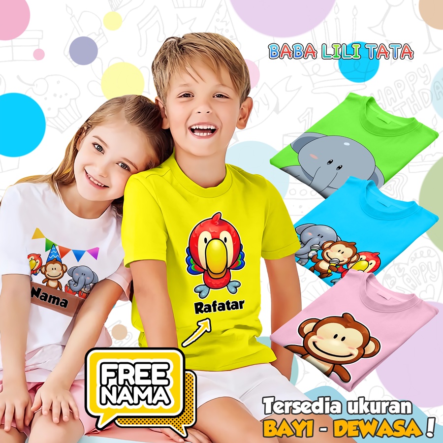 [FREE NAMA] Baju Kaos COUPLE  ANAK DAN DEWASA BABA LILI TATA  BANYAK MOTIF