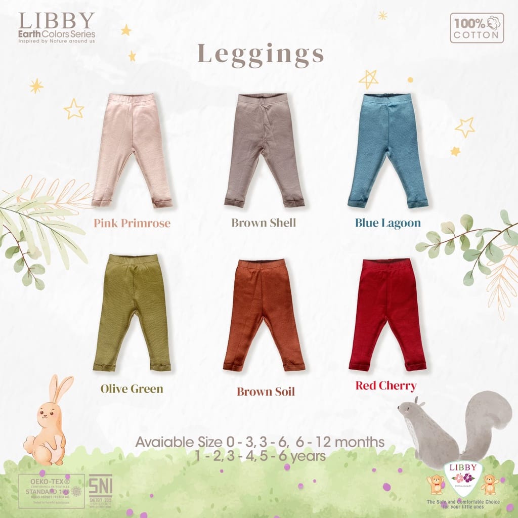 Legging Libby Earth Color Series 0-6 Tahun 100% Cotton Premium Arevyonlineshop Baju Bayi Celana Bayi