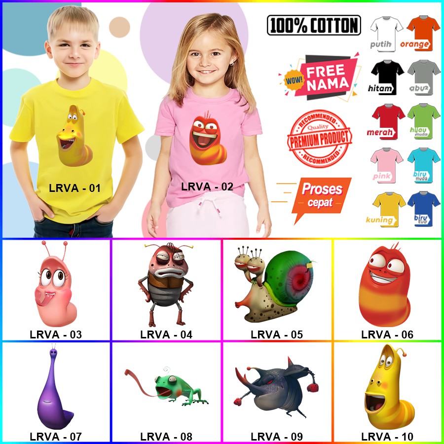 Baju Kaos ANAK DAN DEWASA LARVA COUPLE (FREE NAMA)