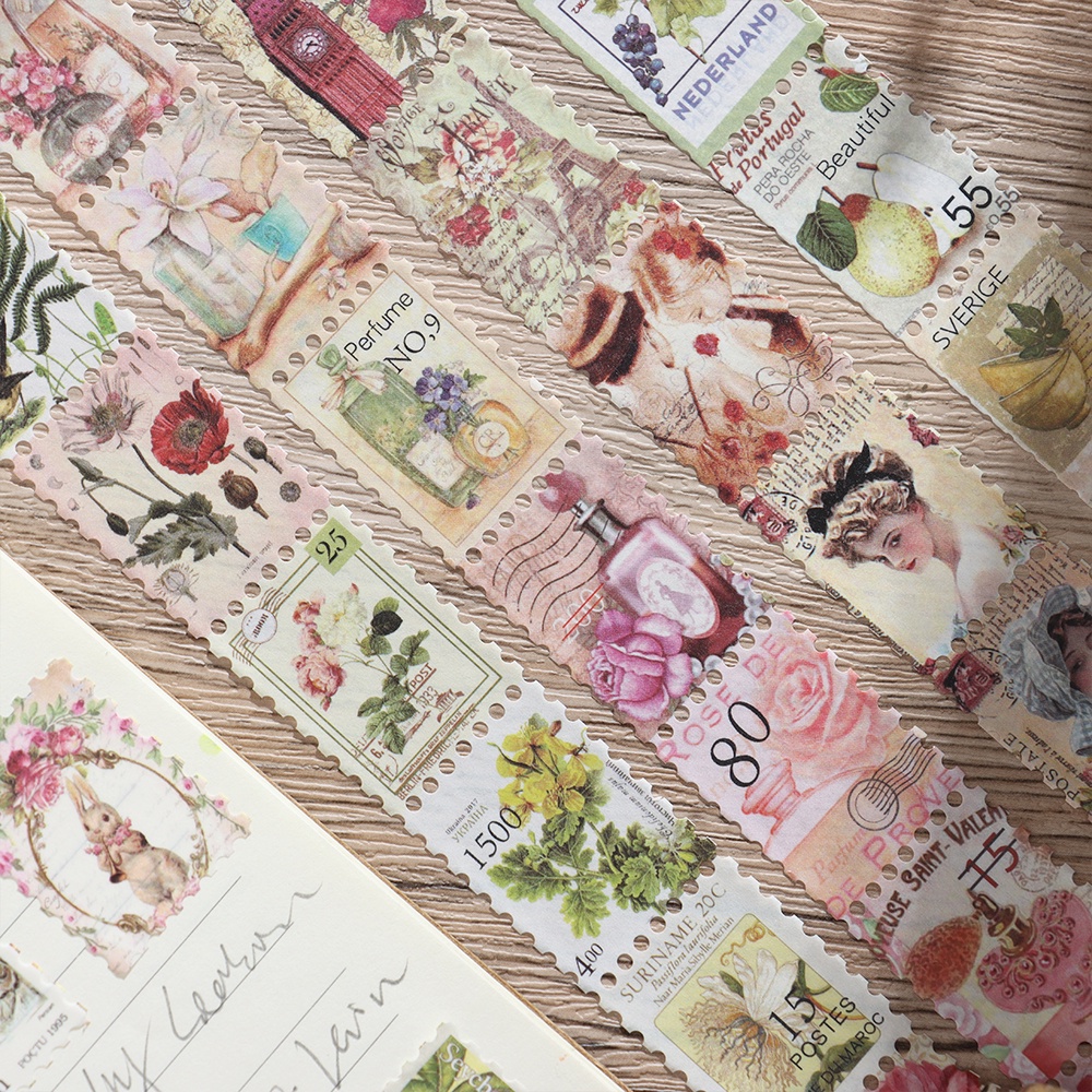 PREVALENT Self-Adhesive Post Office Label Decorative Vintage Stamp Tape Washi Stickers DIY Diary Planner Journal Retro Scrapbooking Sticker