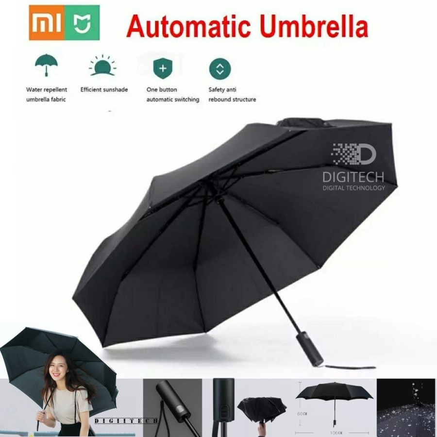 90FUN Automatic Umbrella With Flashlight - Payung Lipat Senter - Hitam