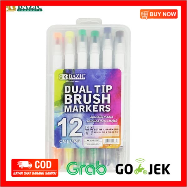 

(BISA COD) Bazic 12 Colors Dual Tip Brush Markers