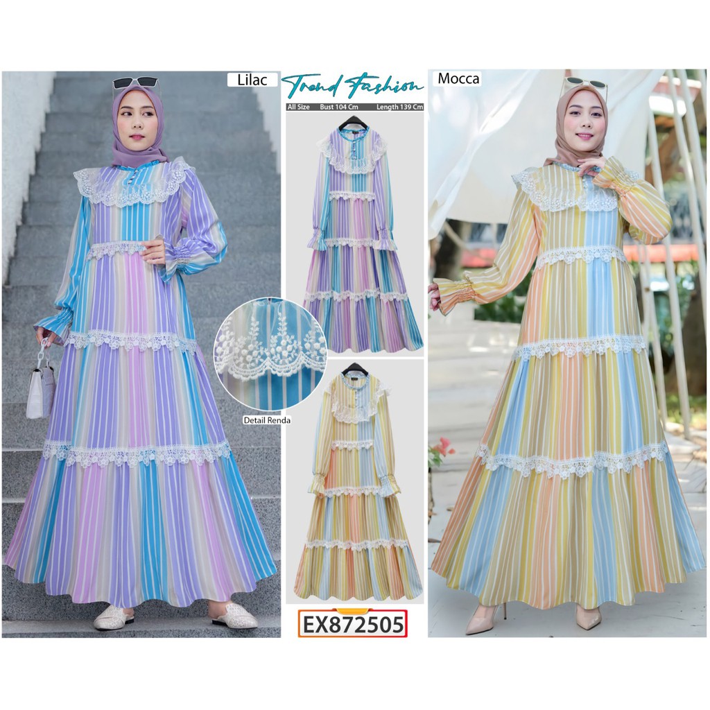 Gamis pelangi renda alika bahan woolpeach merk extu (872505-2)