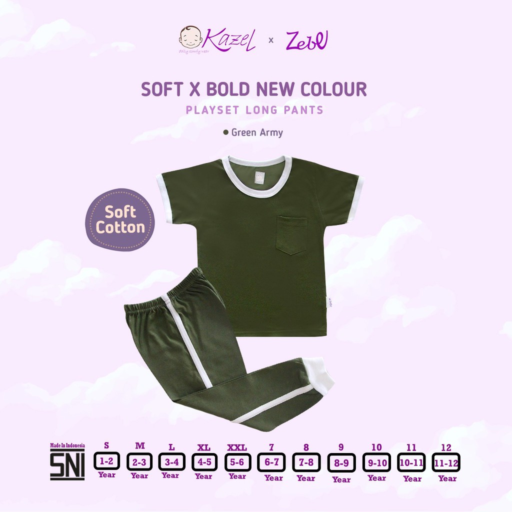 Zebe Playset Longpants Soft Bold Colour Edition - Pocket Unisex Edition - Setelan Anak 6-11 Tahun