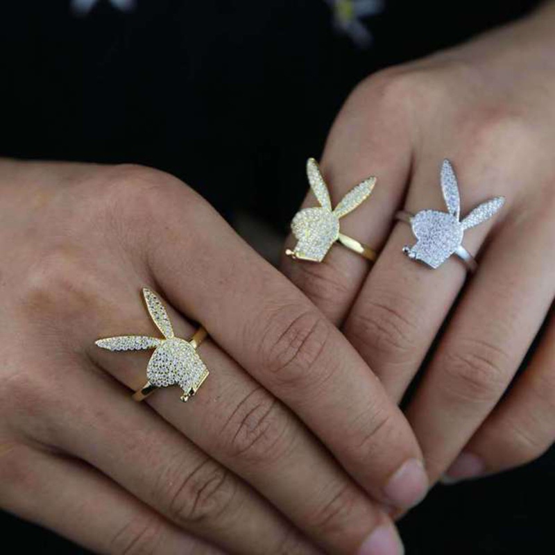 Cincin Model Terbuka Adjustable Desain Kelinci Warna Emas / Silver Untuk Hadiah Ulang Tahun