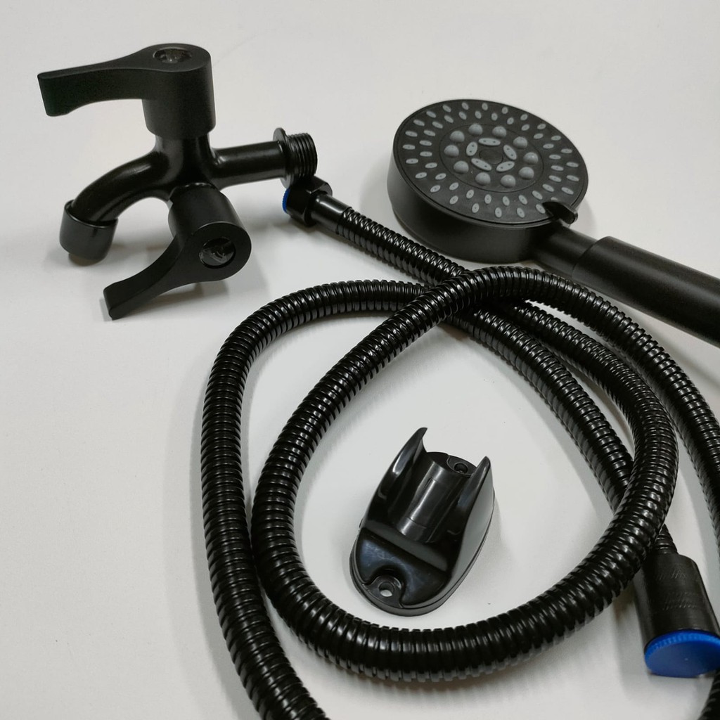 paket hemat shower hitam/black Kran air Cabang MURAH Hitam 51BL dan Handshower mandi 5in1 HITAM 19004