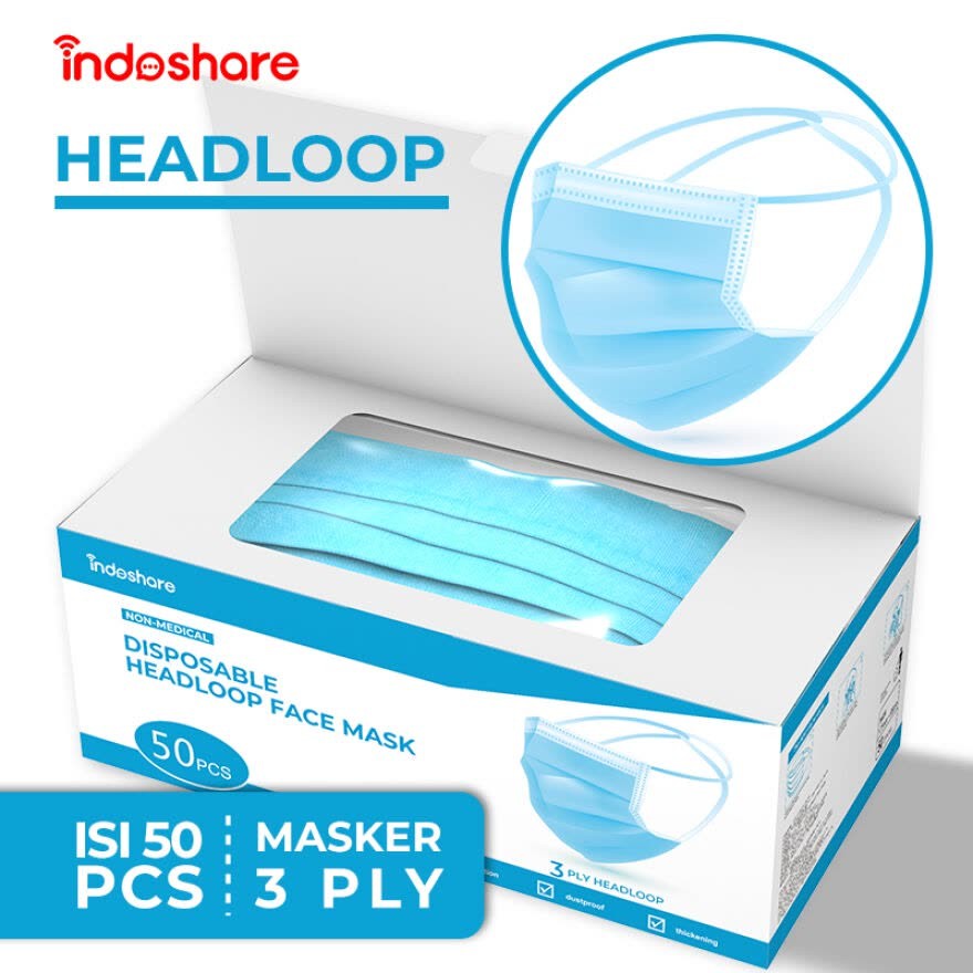 Masker Headloop 3ply untuk Hijab 1box Isi 50pcs