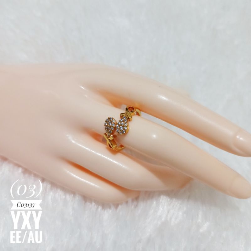 Cincin yaxiya Rhodium Zircon warna gold 18k C03137