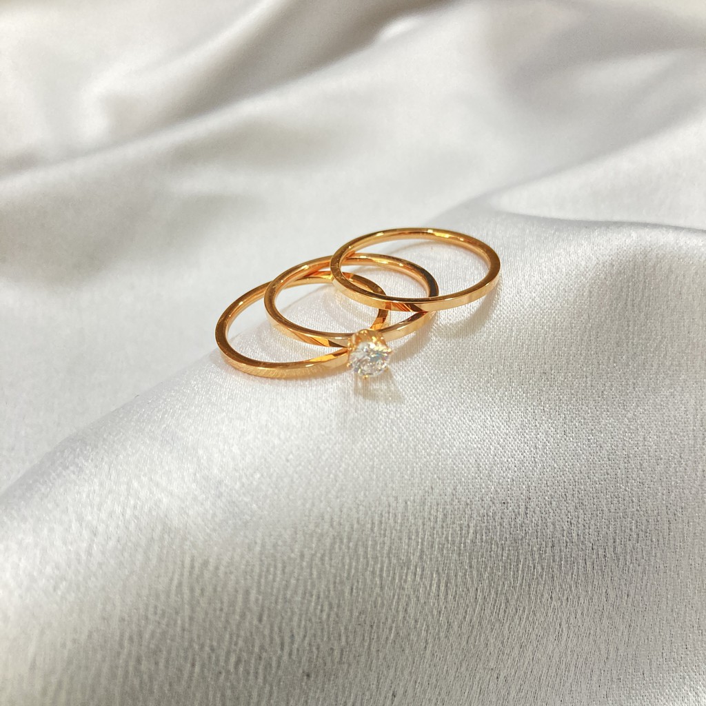 Cincin Wanita Titanium Permata Triple Ring Perhiasan Fashion
