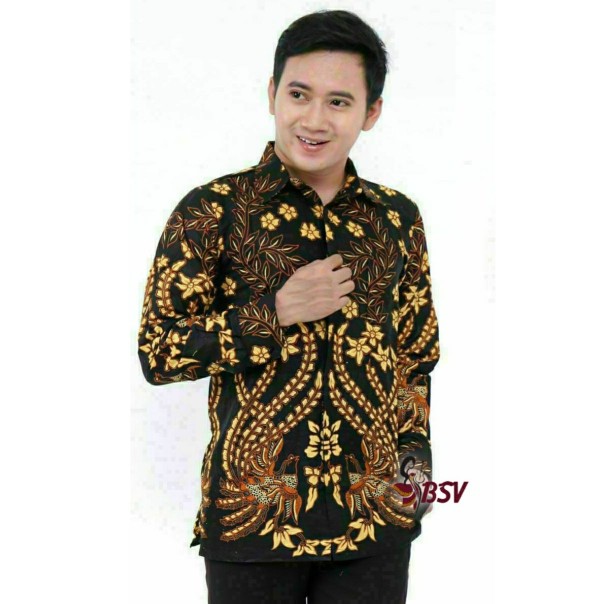 Kemeja Batik Pria Lengan Panjang Size M L Xl Xxl  Bswart Batik Hrb026 Kenongo Hem Panjang Padi