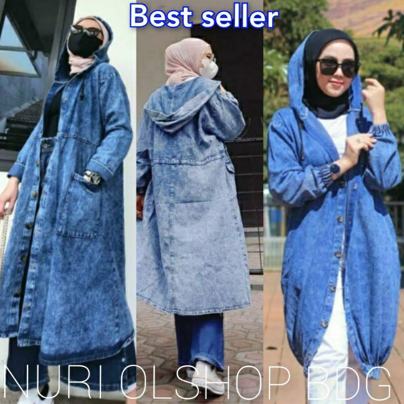 JAKET JEANS HIJABERS / TUNIK JEANS HOODIE/ OUTER JEANS