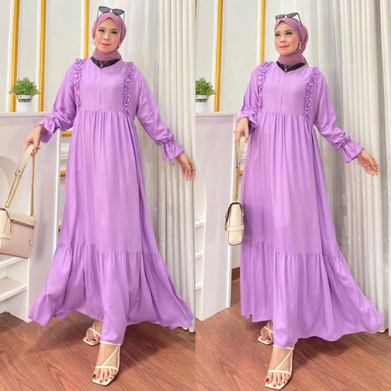 GAMIS NOORA JUMBO RAYON SUPER POLOS REMPEL SUSUN wanita remaja polos