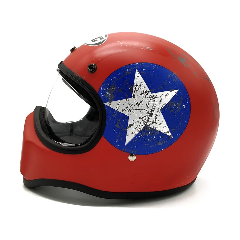 Helm Cakil HBC Captain America Red + Inner Visor Chrome ( Fullface / Retro / Klasik / Vespa )