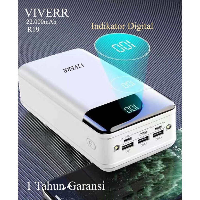 Powerbank VIVERR R19 kapasitas 60.000 mAh Original Cocok buat semua merek HP Gadget Garansi 1 Tahun.