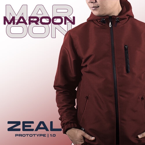 Windbreaker Onfito ZEAL Merah Marun-Size S M L XL-Jaket Parasut Zipper Hoodie-Jaket Cowok Cewek