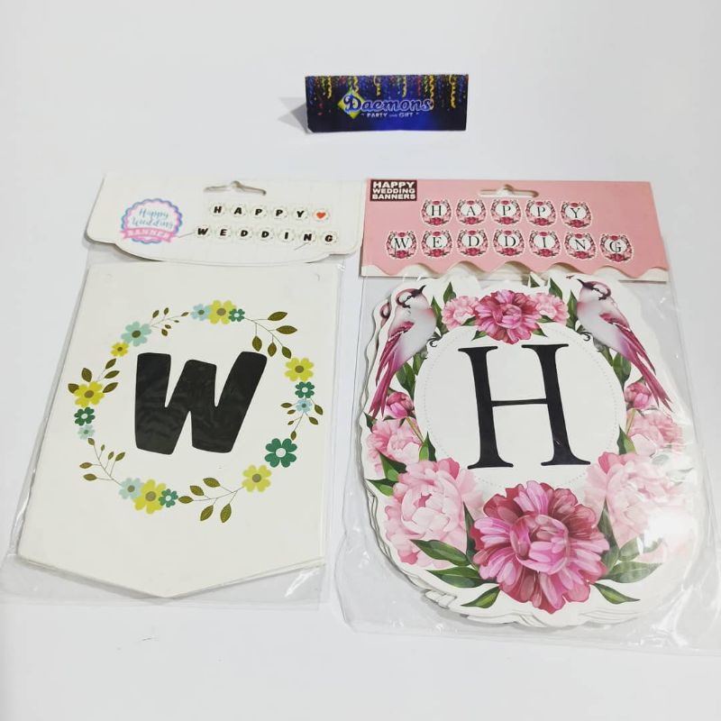 BANNER / BUNTING FLAG HAPPY WEDDING / BANER PERNIKAHAN / BANER PERAYAAN / BANER HIAS / BANER DEKORAS