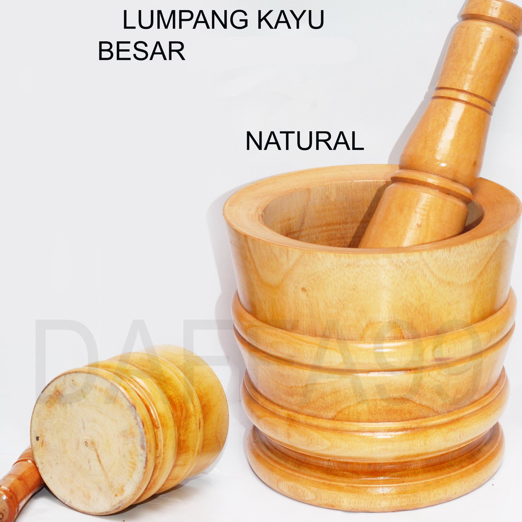 Set Lumpang Kayu Mahoni Ukuran Besar + Tumbukan Alu, Motif Coklat dan Natural