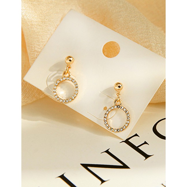 LRC Anting Tusuk Fashion Golden Geometric Circle Stud Earrings D91443