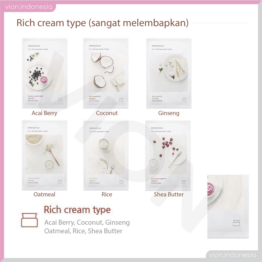 [SUPER BRAND SALES] INNISFREE Masker Wajah Muka My Real Squeeze Mask Sheet Face 18 Type IF001