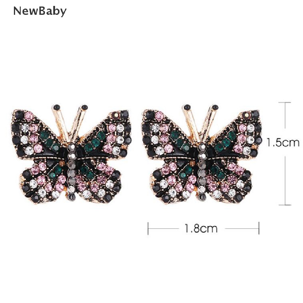 Anting Stud Desain Kupu-Kupu Aksen Kristal Berlian Imitasi Warna-Warni Untuk Wanita