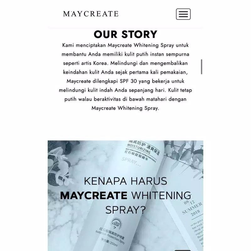 ❤️G.A.SHOP❤️ MAYCREATE WHITENING SPRAY / LAMEILA WHITENING SPRAY