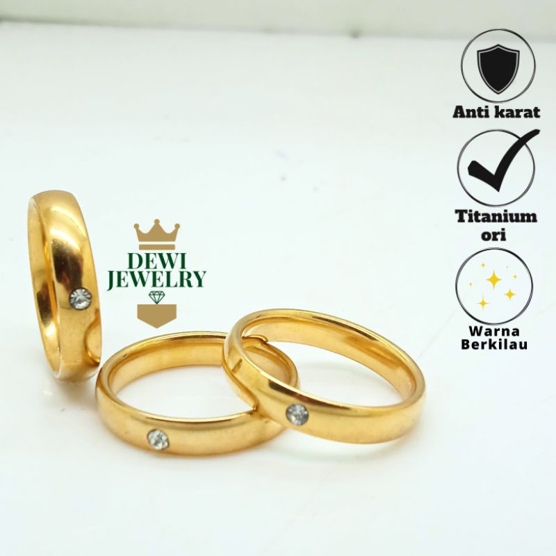Cincin Emas Titanium Asli Pria Wanita Model Polos Permata