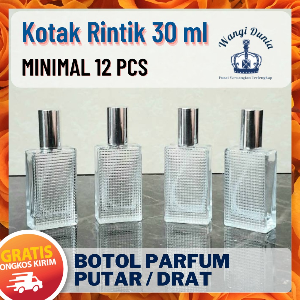 BOTOL PARFUM KACA SPRAY / SPRAY BOTTLE KOSONG KOTAK 30 ML TUTUP PUTAR IMPORT BERKUALITAS TERMURAH