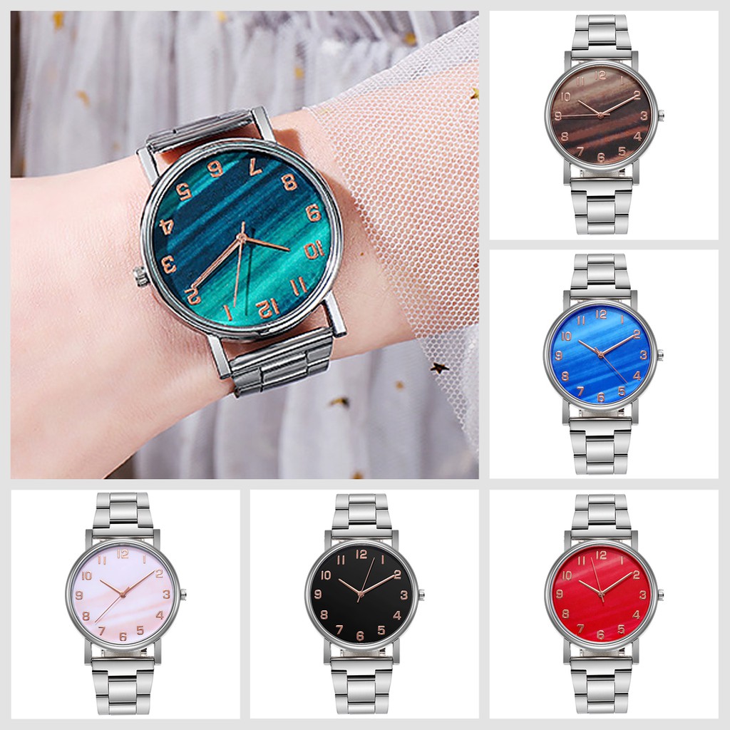 Jam Tangan Gradasi Stainless Steel Analog Quartz Untuk Wanita Dan Pria Fashion Aksesoris Import