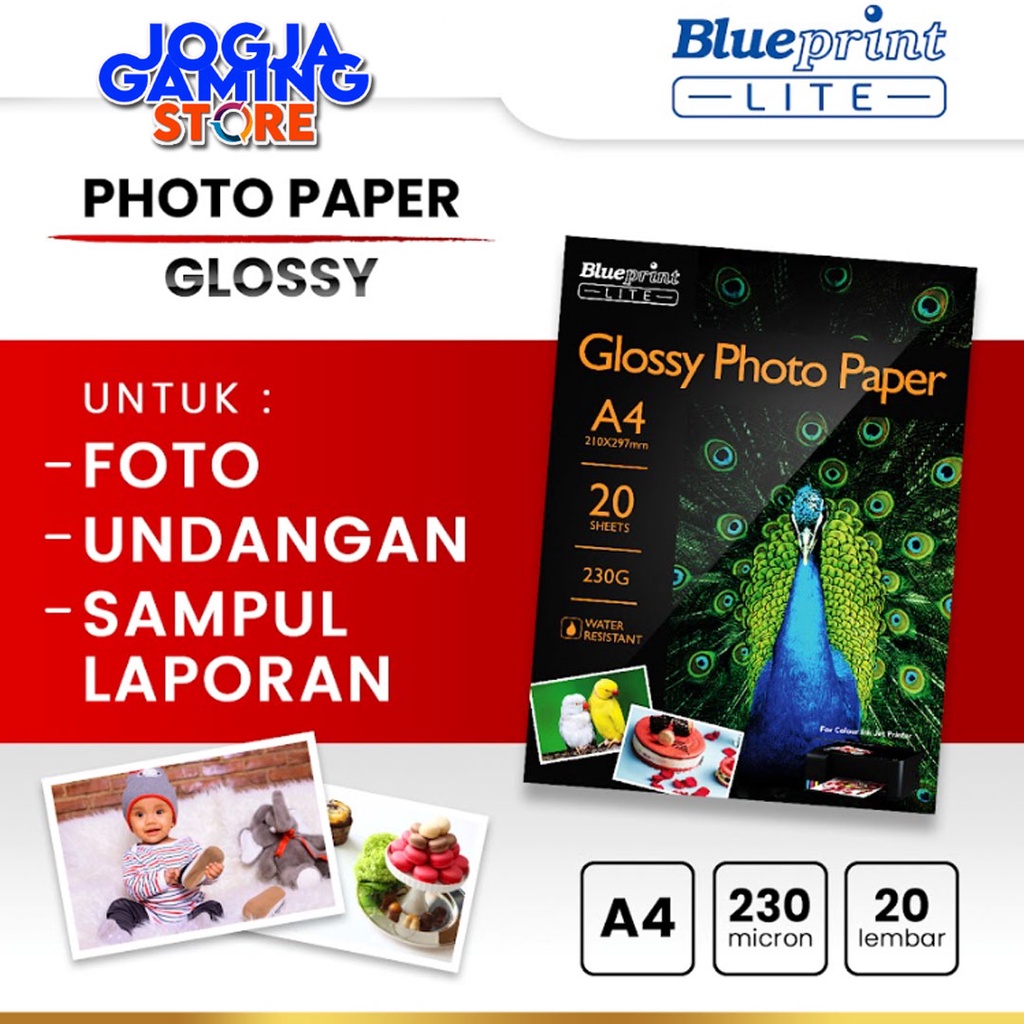 Jual Kertas Foto Glossy Photo Paper Poto BLUEPRINT Lite A4 - 10R 230 ...