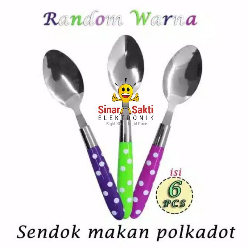 Sendok Makan Motif Polkadot Stainless Tebal - Sendok 6pcs