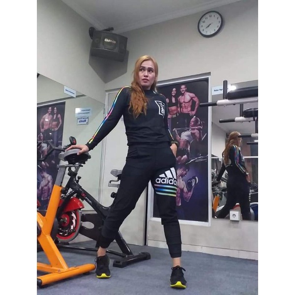 Baju senam murah berkualitas SXB JUMPER LINE RAINBOW LOGO ADIDAS 88 AND JOGGER ORIGINAL