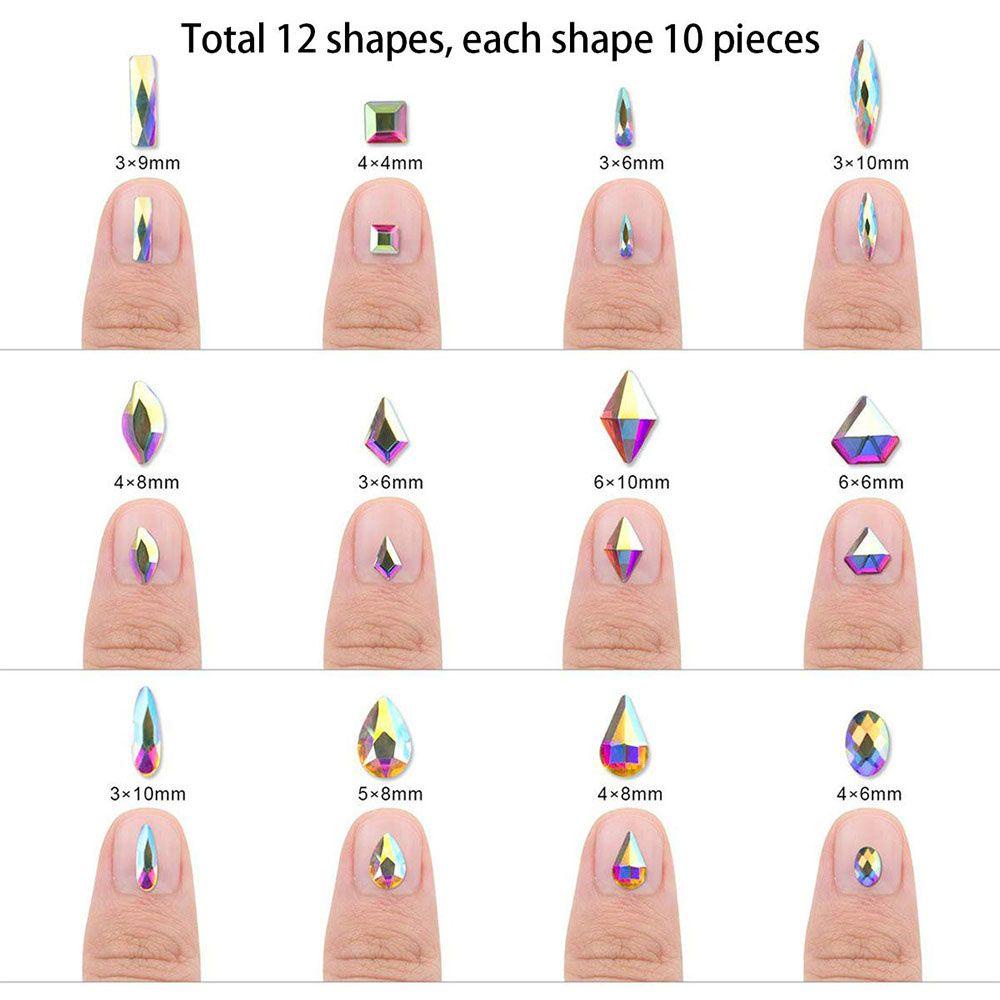 AUGUSTINA Agustina Kuku Berlian Buatan Set DIY Multi Bentuk Dotting Pen AB Kaca Flatback Rhinestones Pesona Shiny Manicure