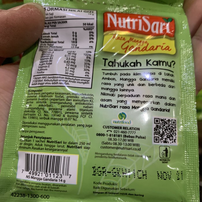 

Nutrisari Mangga Gandaria 1 renceng 10 sachet