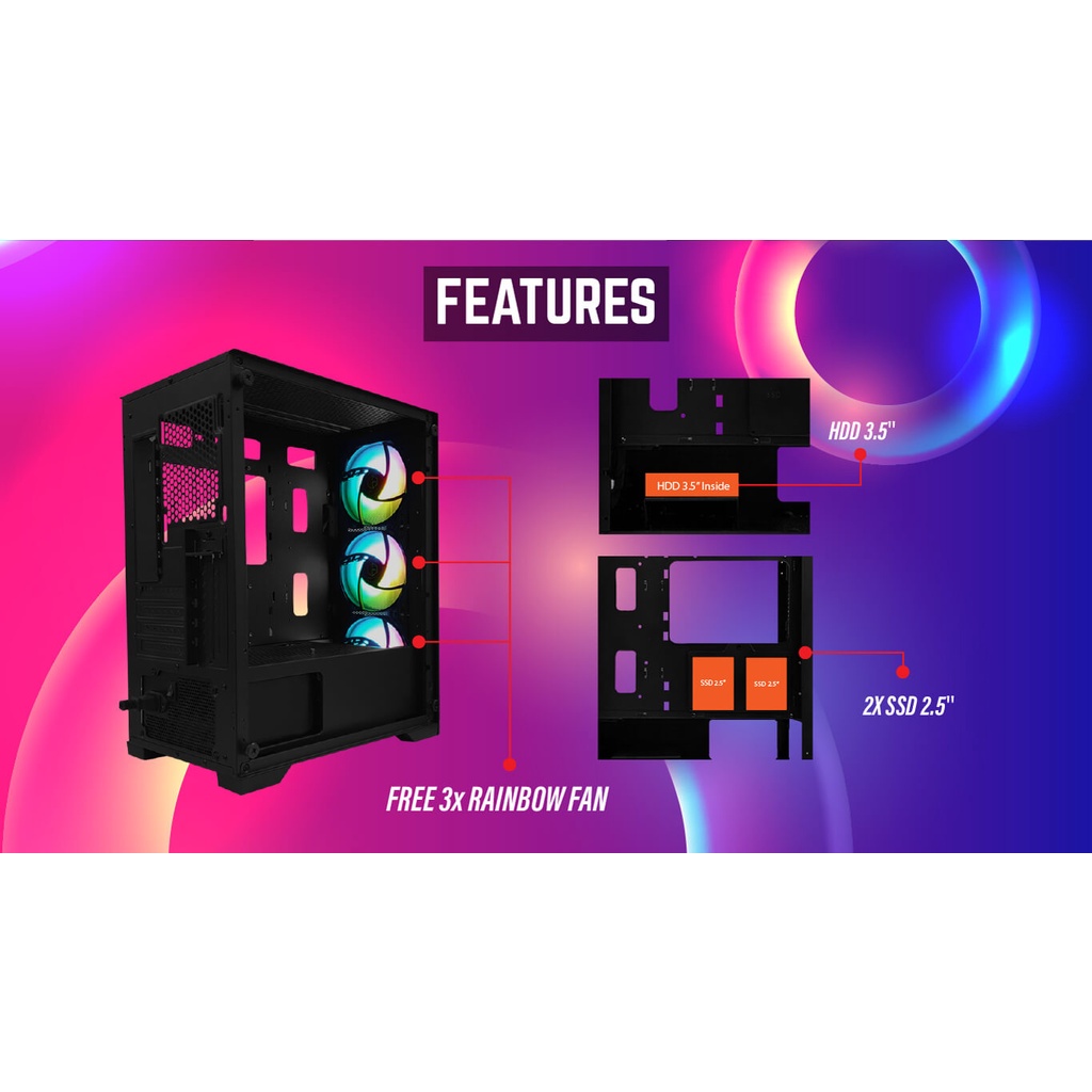 Cube Gaming TARGA + 3 Fan RGB Micro ATX Casing PC Gaming