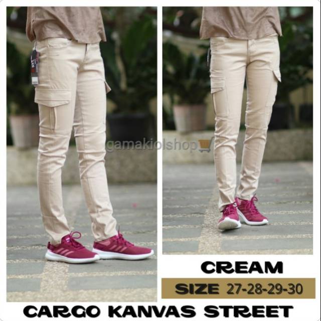 Celana Cargo Pants Stretch Wanita | Cream