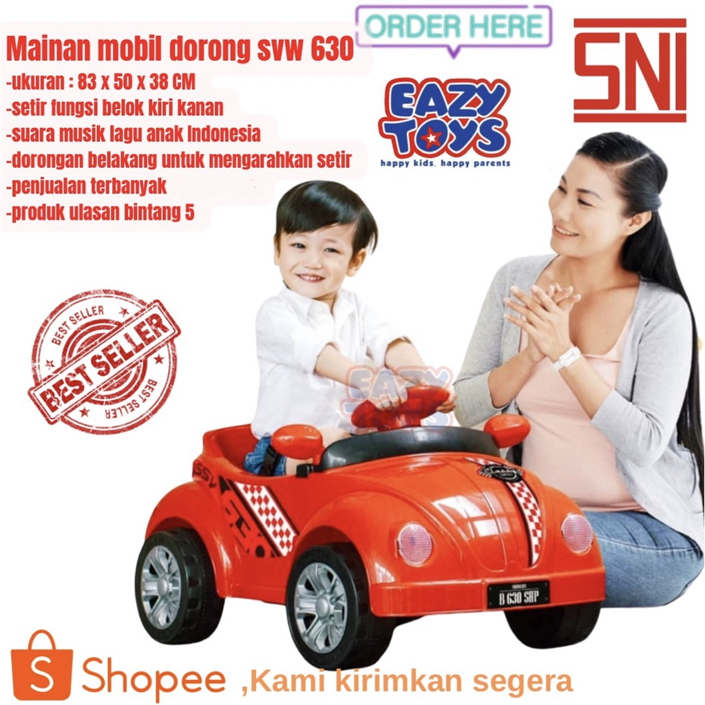 Mainan Mobil Dorong Anak Ride On Ukuran Besar SVW 630 Fungsi Lampu Suara dan Tongkat Dorongan