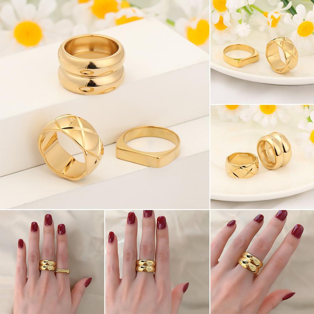 R-bunga Chunky Cincin Wanita Jari Fashion Emas Tebal Stack Rings Geometris