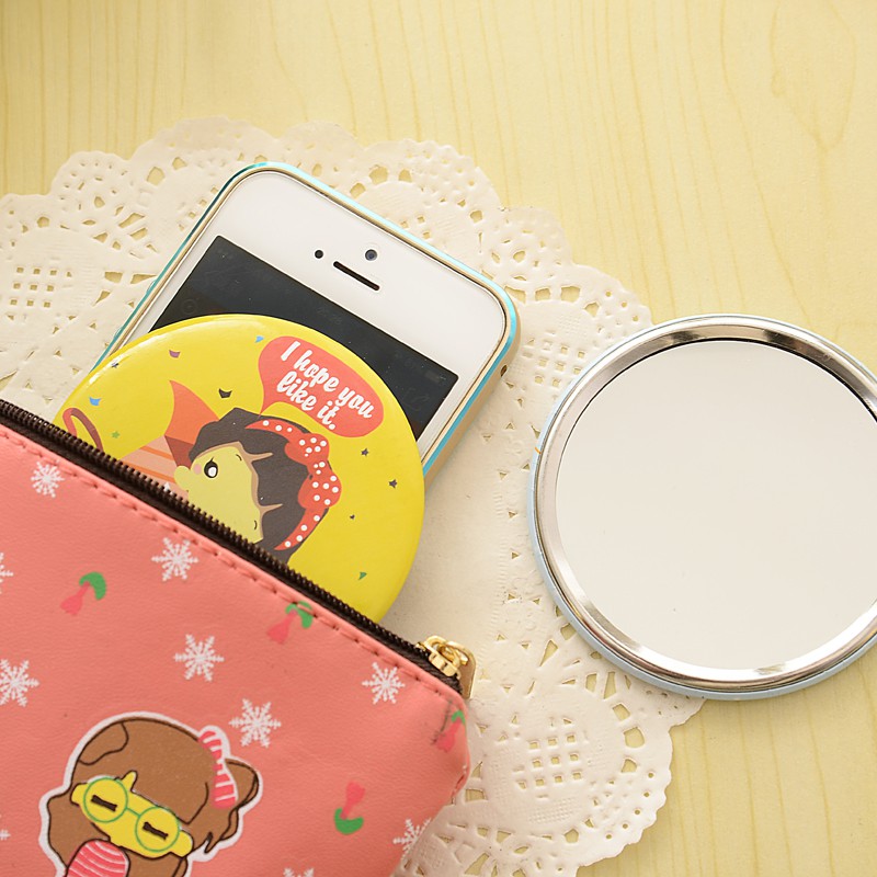 MOLAMOLA HR210 Kaca Mini Cermin Bulat Motif Karakter Cermin Make Up Travelling Souvenir-1