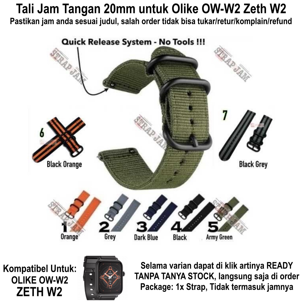 STITCHING Tali Jam Smartwatch Olike OW-W2 Zeth W2 - Strap 20mm Nylon 3 Buckle