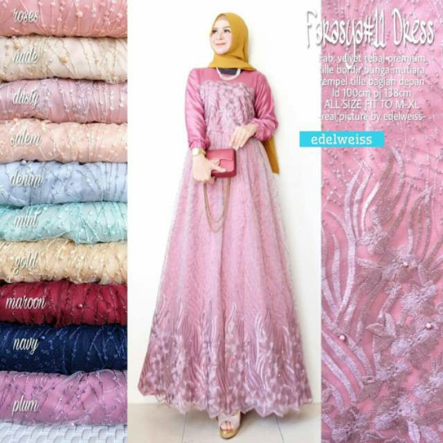 Azalea Dress Busui Gamis Polos Premium Gamis Polos Satin Dress Gamis Brukat Lucia Tile Dress Kondangan Kekinian Kombinasi Gamis Brukat Tile Remaja Dewasa Seragam Pesta Wanita Muslim Size M L XL