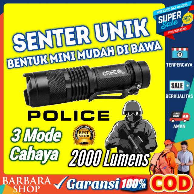 Senter Police LED Senter mini Pocketman LED Flashlight 2000 Lumens waterproof