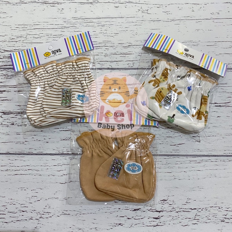 Nova Sarung Tangan Kaki Bayi Newborn Coklat - STK Mittens Booties Bayi Newborn Nova