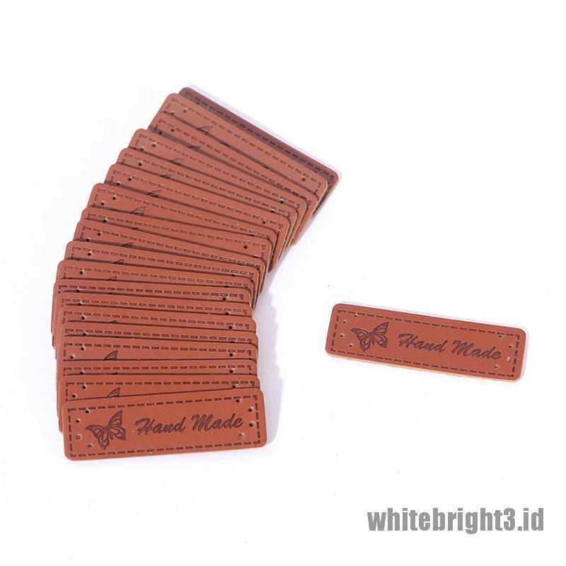 ❤WHITE3❤ 50Pcs Brown Made with Heart PU Leather Handmade Label Tags DIY Sewing Craft
