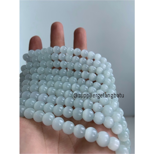 batu renceng kalung Gelang off white cat eye 8mm mata kucing putih