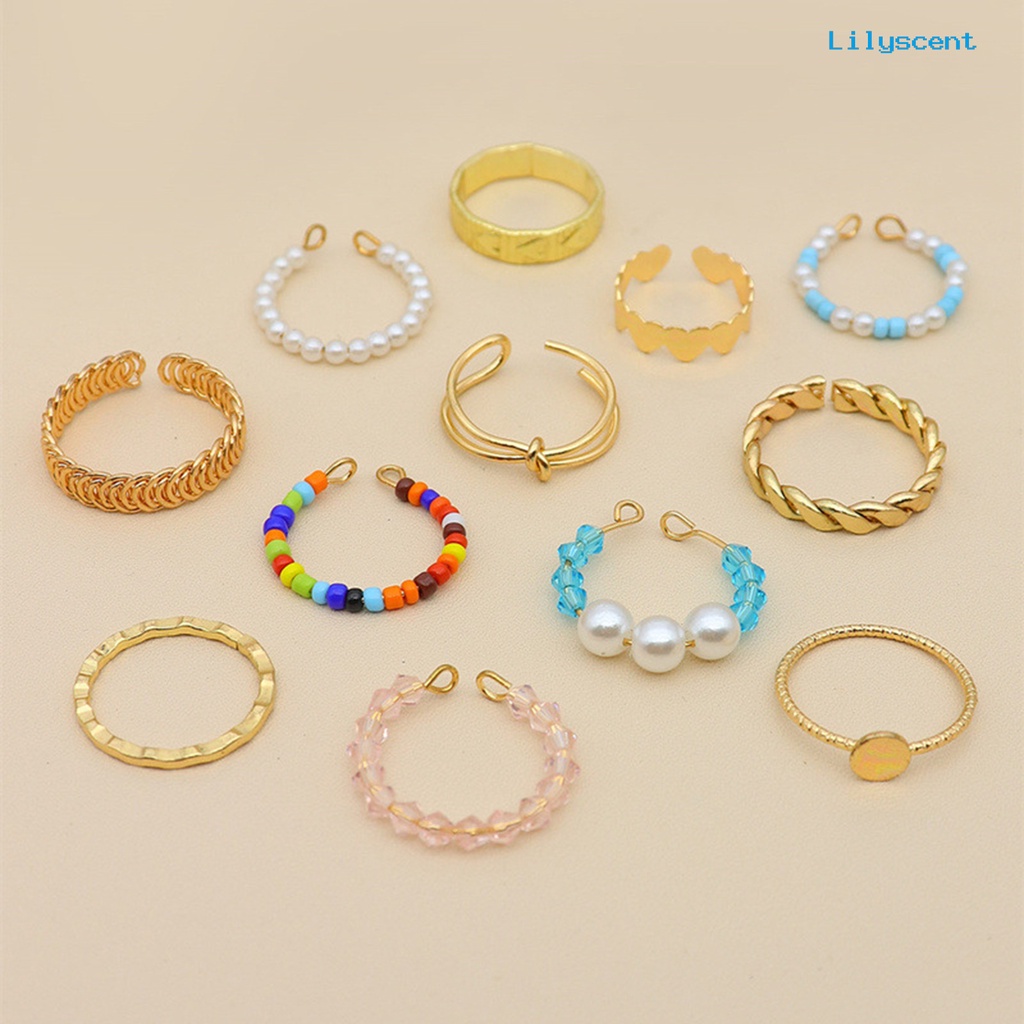 12pcs / Set Cincin Knuckle Model Terbuka Aksen Mutiara Tiruan Warna-Warni Untuk Wanita