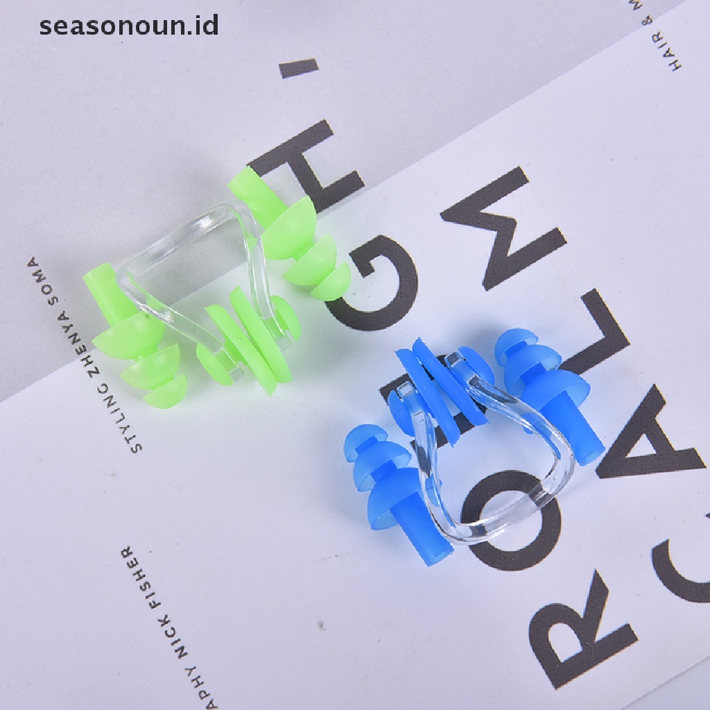 (seasonoun) Set Earplug + Klip Hidung Bahan Silikon Lembut Anti Air Untuk Renang / Olahraga